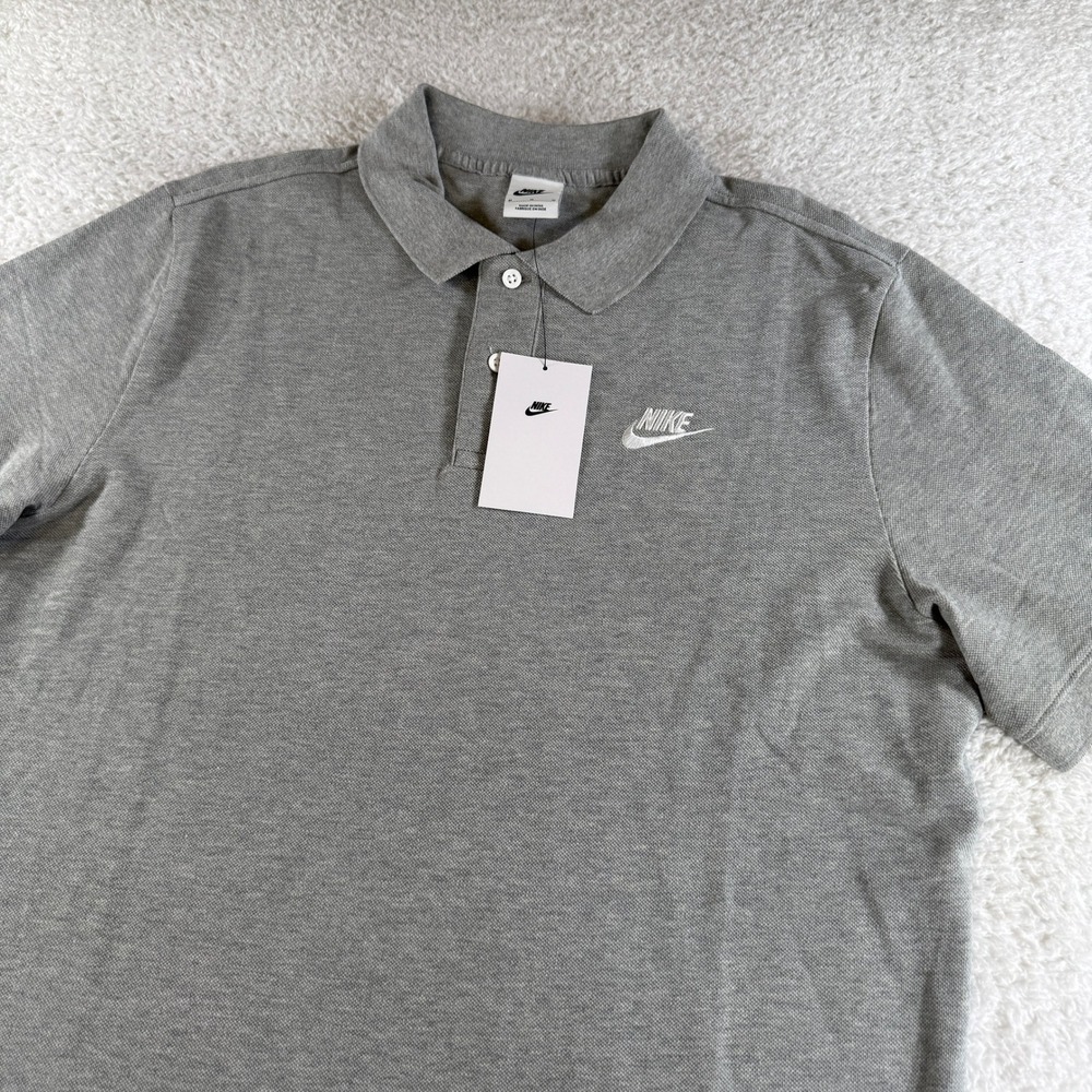 NWT Nike M Sportswear Men's Gray White Club Casual Polo Shirt Collared New
